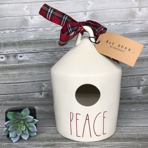 Rae Dunn peace white red birdhouse plaid bow LL
